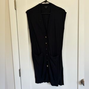 Long tunic black sweater vest with gold buttons